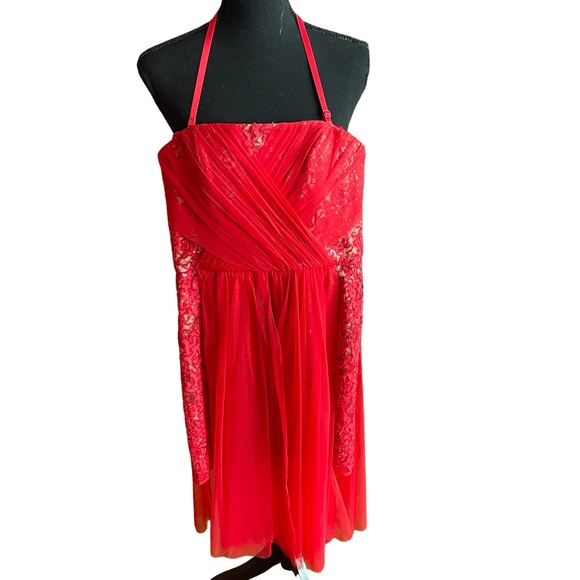 BCBG Vienna Red Sequins and Lace dress with Tulle overlay size 0 - Picture 5 of 7